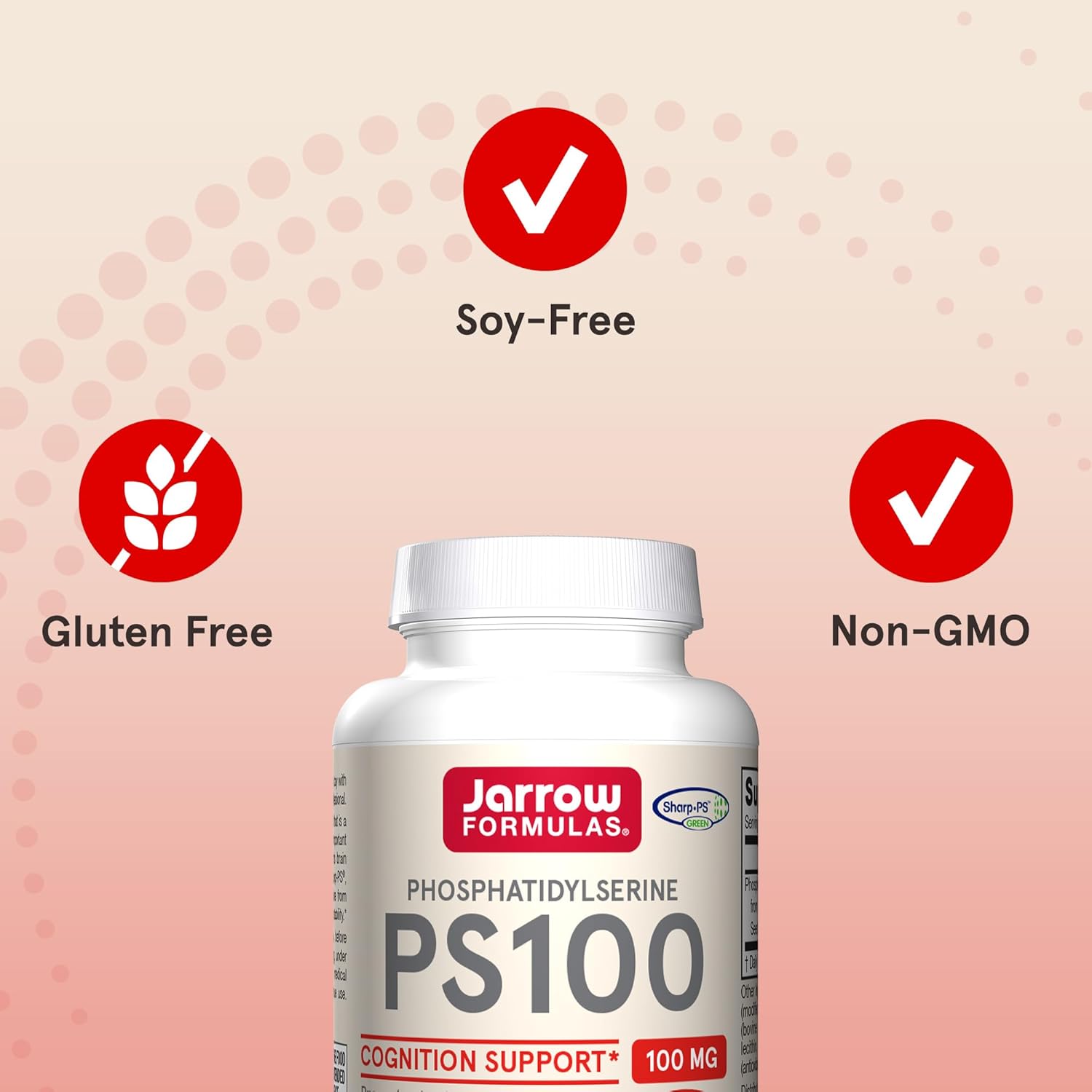 Jarrow Formulas PS100 Phosphatidylserine 100 mg Non-GMO, Soy-Free - 60 Softgels