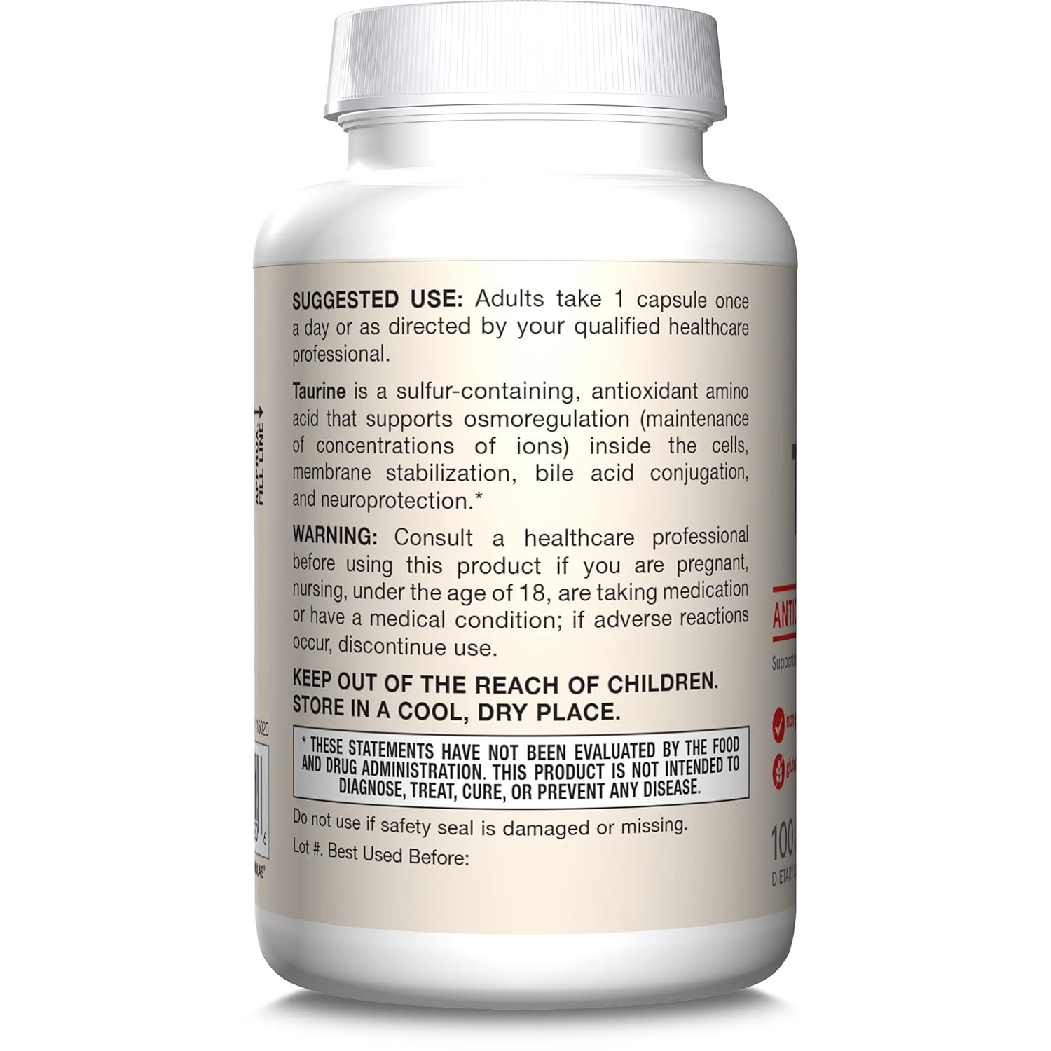 Jarrow Formulas, Taurine, 1000 mg, 100 Capsules