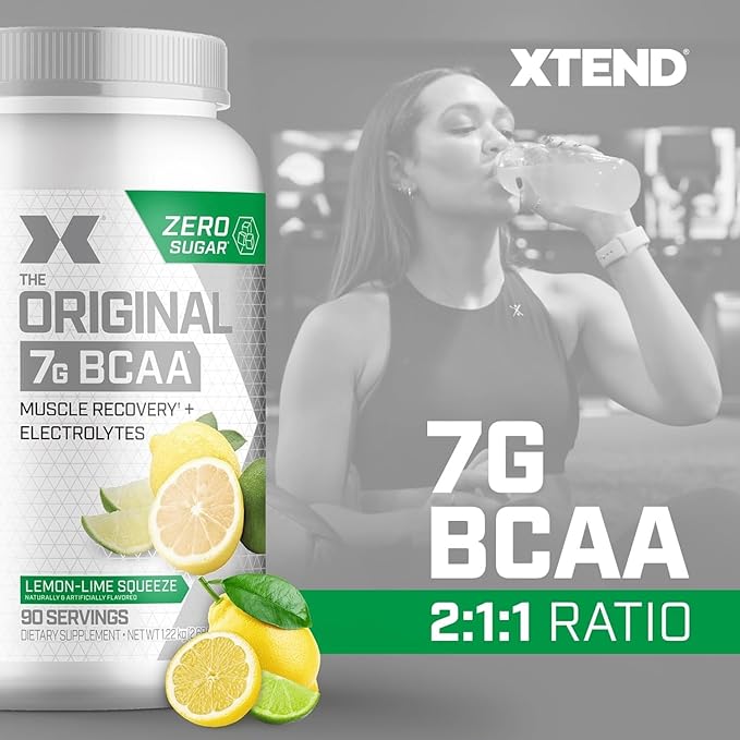 Xtend BCAAs (Pre-Workout, 7g BCAAs, 0g Carbs,Sugar & Calories, 3.5 Leucine, 2.5g L-Glutamine, 1g Citrulline Malate) - 1291 g, 90 Servings (Lemon Lime)