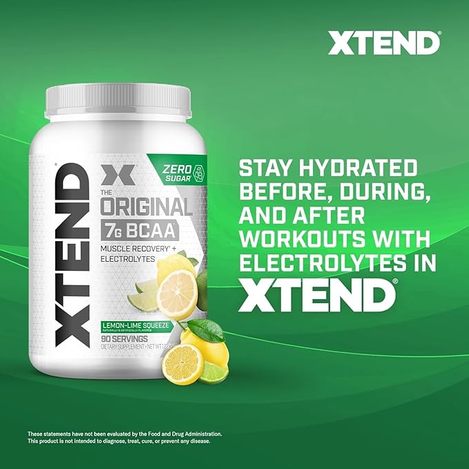 Xtend BCAAs (Pre-Workout, 7g BCAAs, 0g Carbs,Sugar & Calories, 3.5 Leucine, 2.5g L-Glutamine, 1g Citrulline Malate) - 1291 g, 90 Servings (Lemon Lime)
