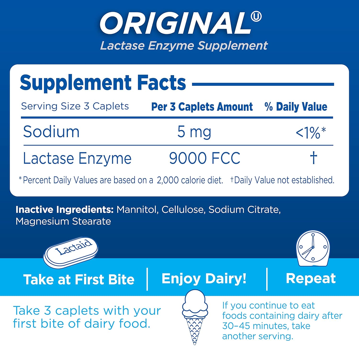 Lactaid Caplets, Lactase Enzyme Supplement, 120-Count Box