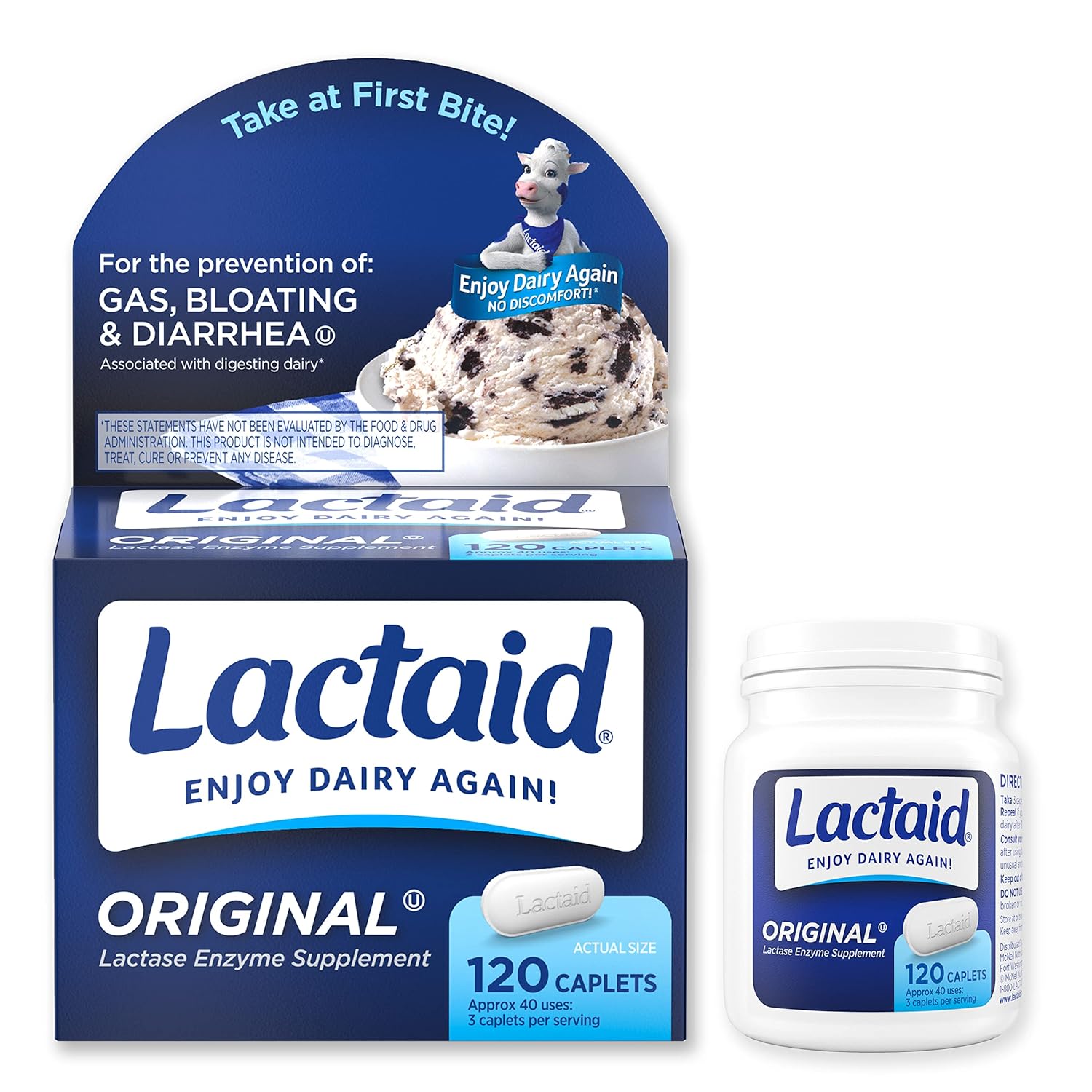 Lactaid Caplets, Lactase Enzyme Supplement, 120-Count Box