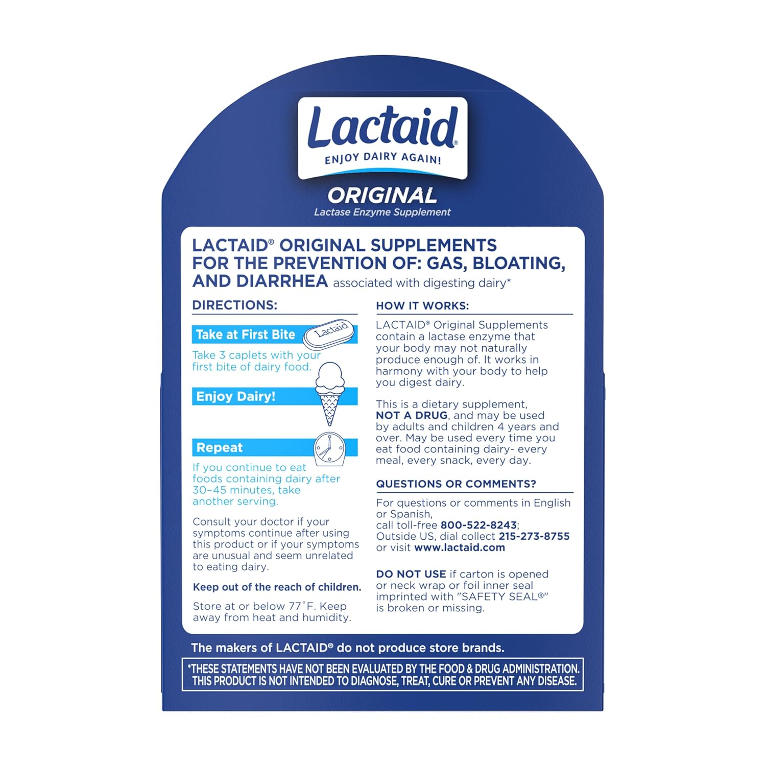 Lactaid Caplets, Lactase Enzyme Supplement, 120-Count Box