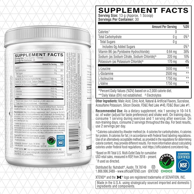 Xtend Original BCAA Powder (Knockout Fruit Punch) - Sugar Free Workout Muscle Recovery Drink with 7g BCAA, | Amino Acid Supplement with L Glutamine & Electrolytes - 405 Gms (30 Servings)