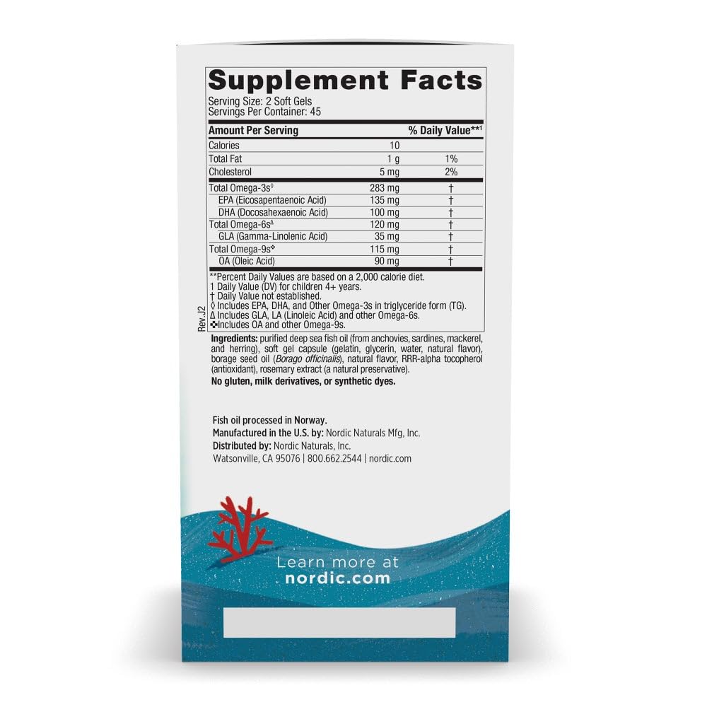Nordic Naturals Complete Omega Junior | 283 Mg Omega 3 Fish Oil For Kids | EPA & DHA Supplement With Gla, Oa | Fish Oil Omega 3 6 9 Dietary Supplement | Fish Oil Lemon Flavour | 90 Softgel (Mini)