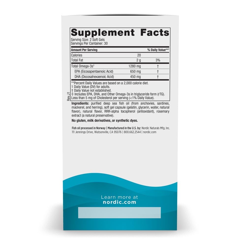 Nordic Naturals Ultimate Omega 3 Fish Oil Softgels | 1280 Mg Omega 3 Fatty Acids | High-Potency Fish Oil Omega 3 Supplement For Men And Women With EPA & DHA | Fish Oil Lemon Flavour 60 Softgels