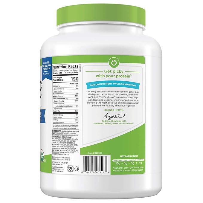 Orgain Organic Plant Based Protein Powder, Creamy Chocolate Fudge, 2.74 Pound, Packaging May Vary