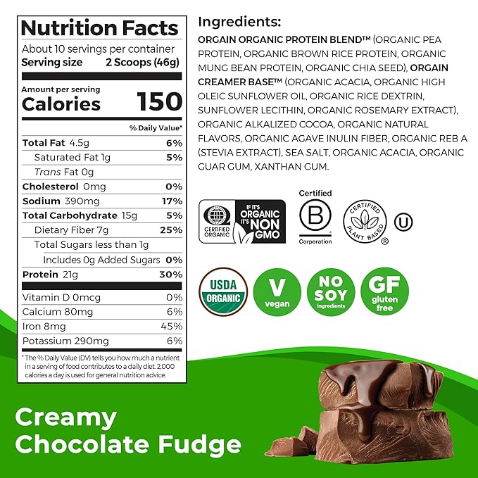Orgain - Organic Protein Plant-Based Powder Creamy Chocolate Fudge 462 grams