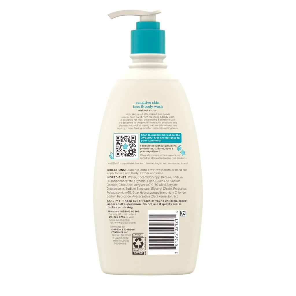 Aveeno Kids Sensitive Skin Face & Body Wash, 18 fl oz