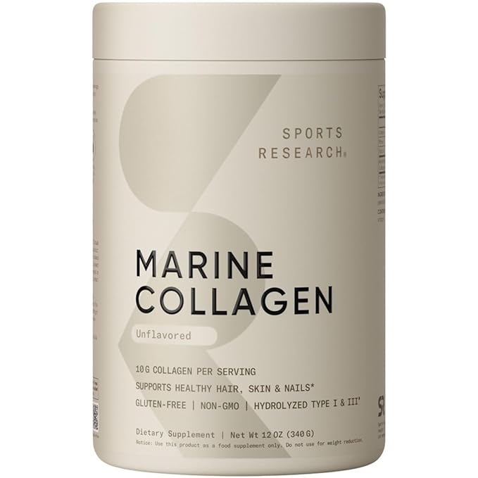Sports Research Marine Collagen Peptides Powder|Pescatarian Friendly, Keto Certified & Non-Gmo Verified - Easy To Mix In Water Or Juice! (12Oz Bottle), 1 count, 34 servings