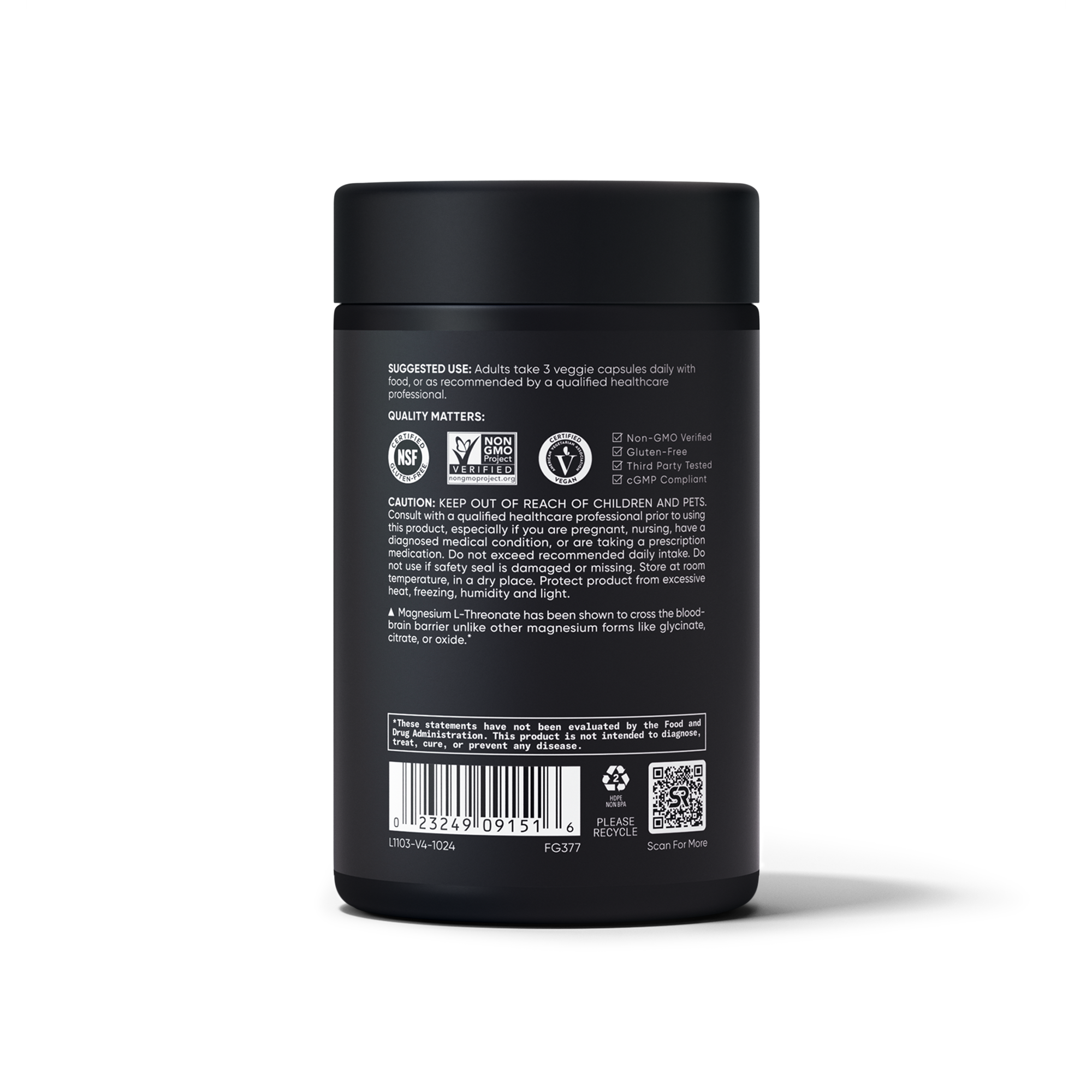 Sports Research Magnesium L-Threonate - left angle view
