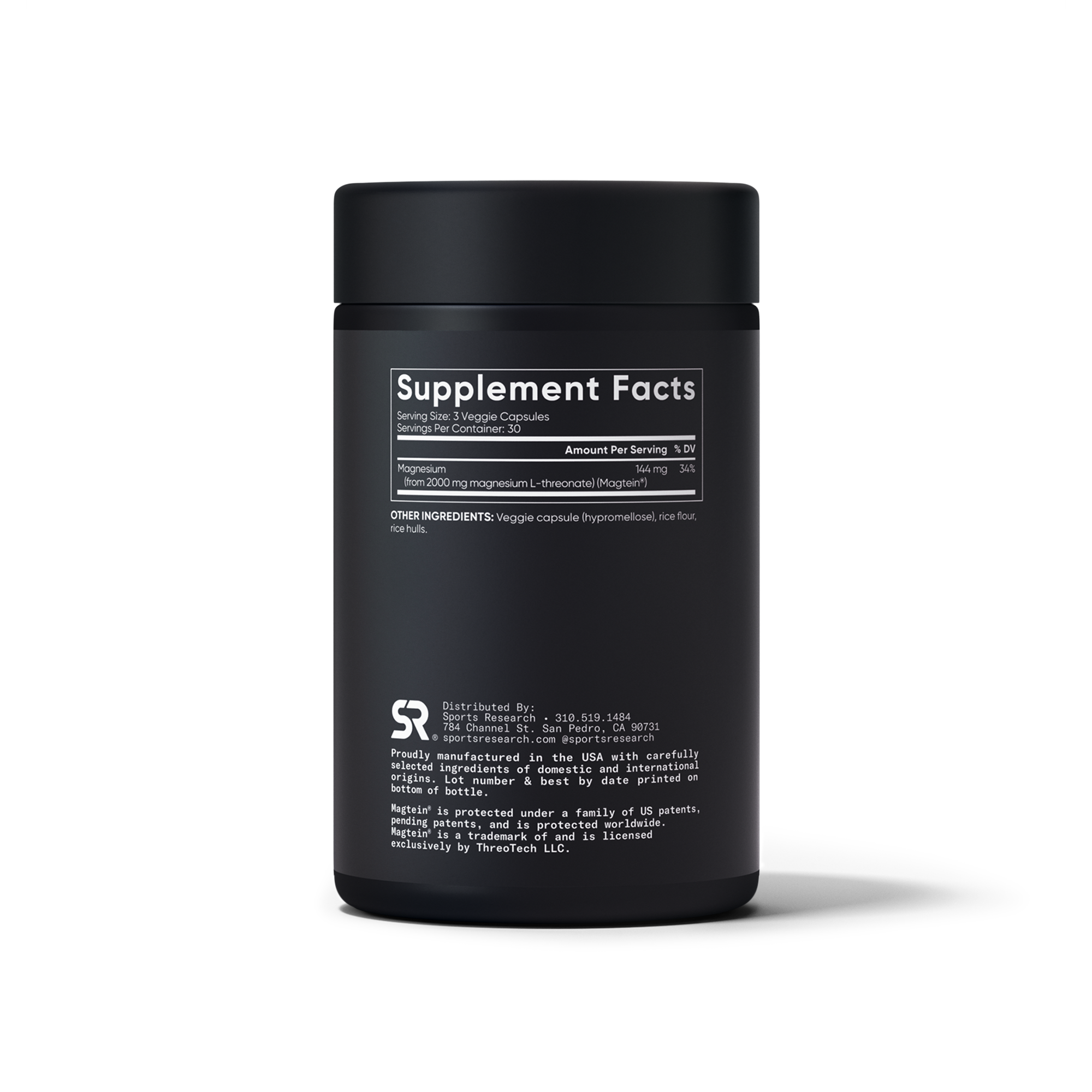 Sports Research Magnesium L-Threonate - right angle view