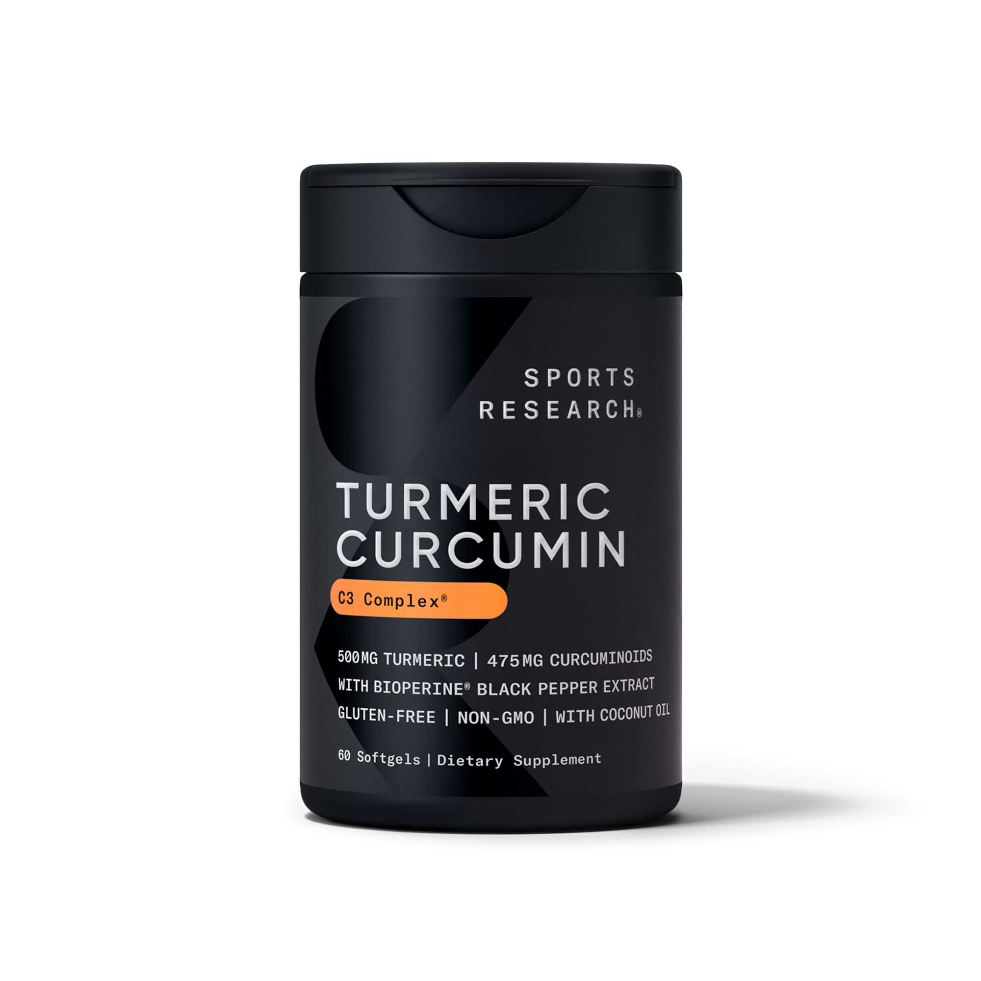 Sports Research Turmeric Curcumin 500mg 60 Softgels - front of bottle