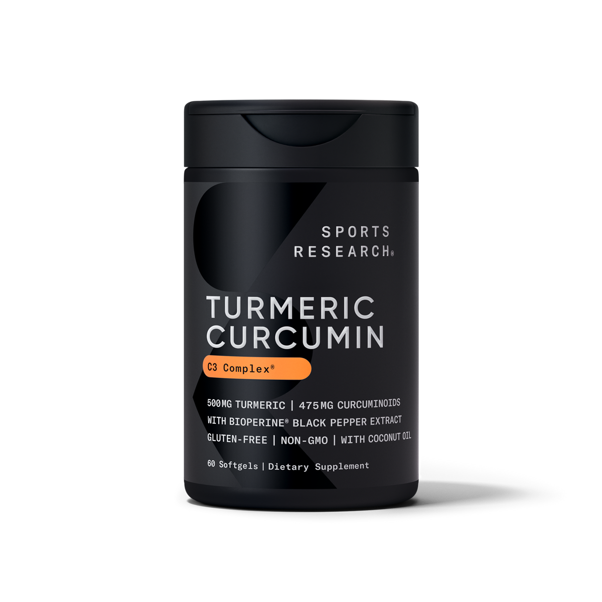 Sports Research Turmeric Curcumin 500mg 60 Softgels - front of bottle