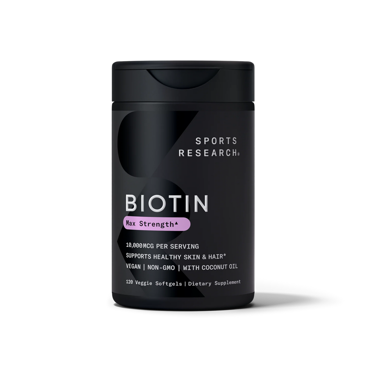Sports Research® Biotin 10,000mcg with Organic Coconut Oil - Biotin (Vitamin B7) for Healthy Skin and Hair Support* - for Women and Men - Vegan, Non-GMO, Gluten & Soy-Free - 120 Veggie Softgels