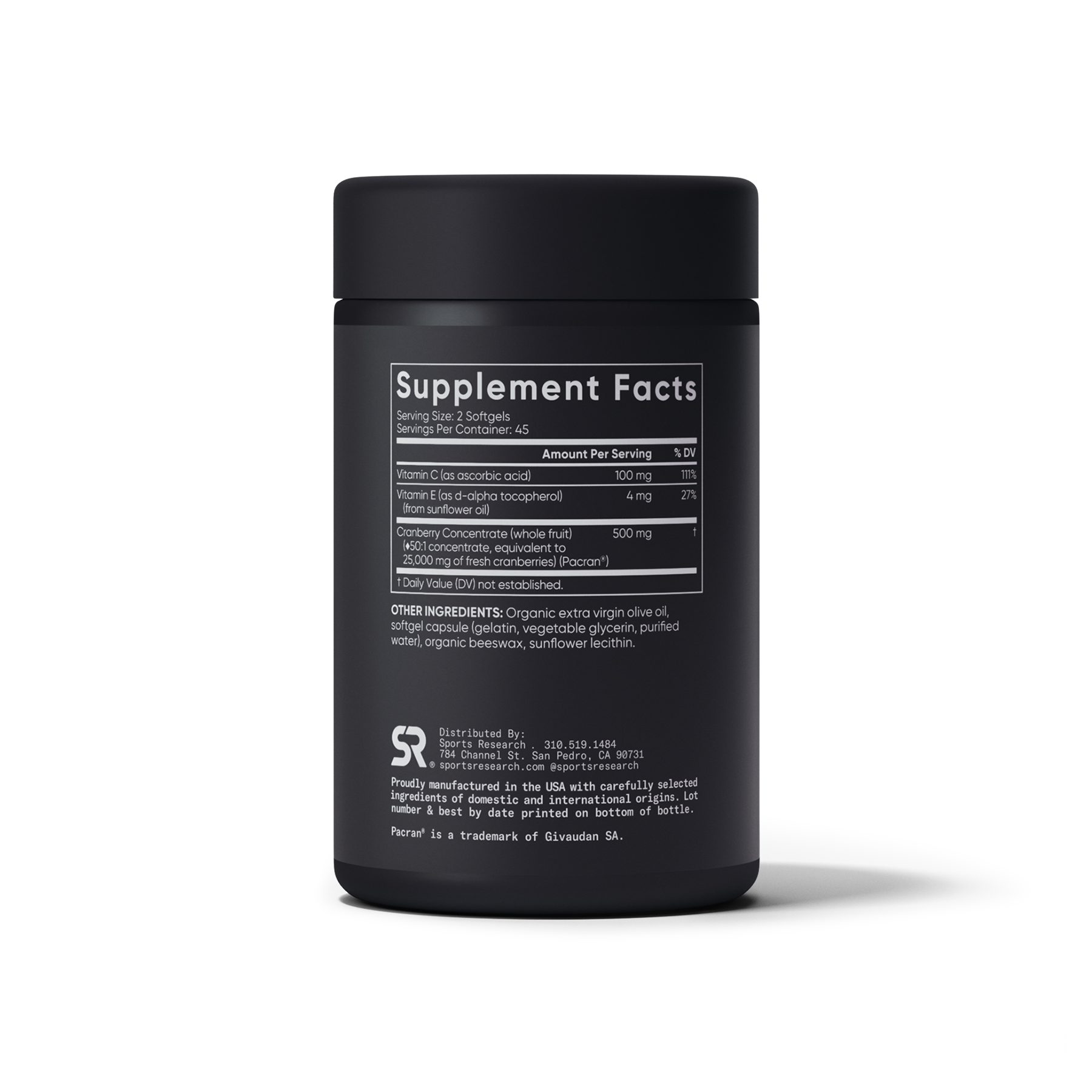Sports Research Cranberry Concentrate - right angle view
