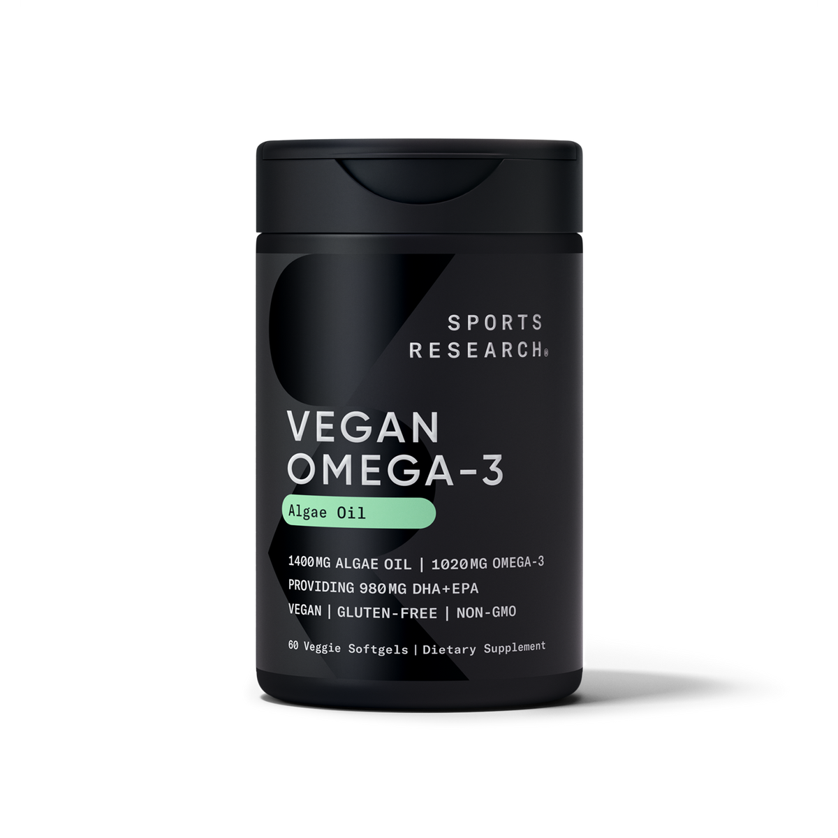 Sports Research Vegan Omega-3 60 Softgels - front of bottle