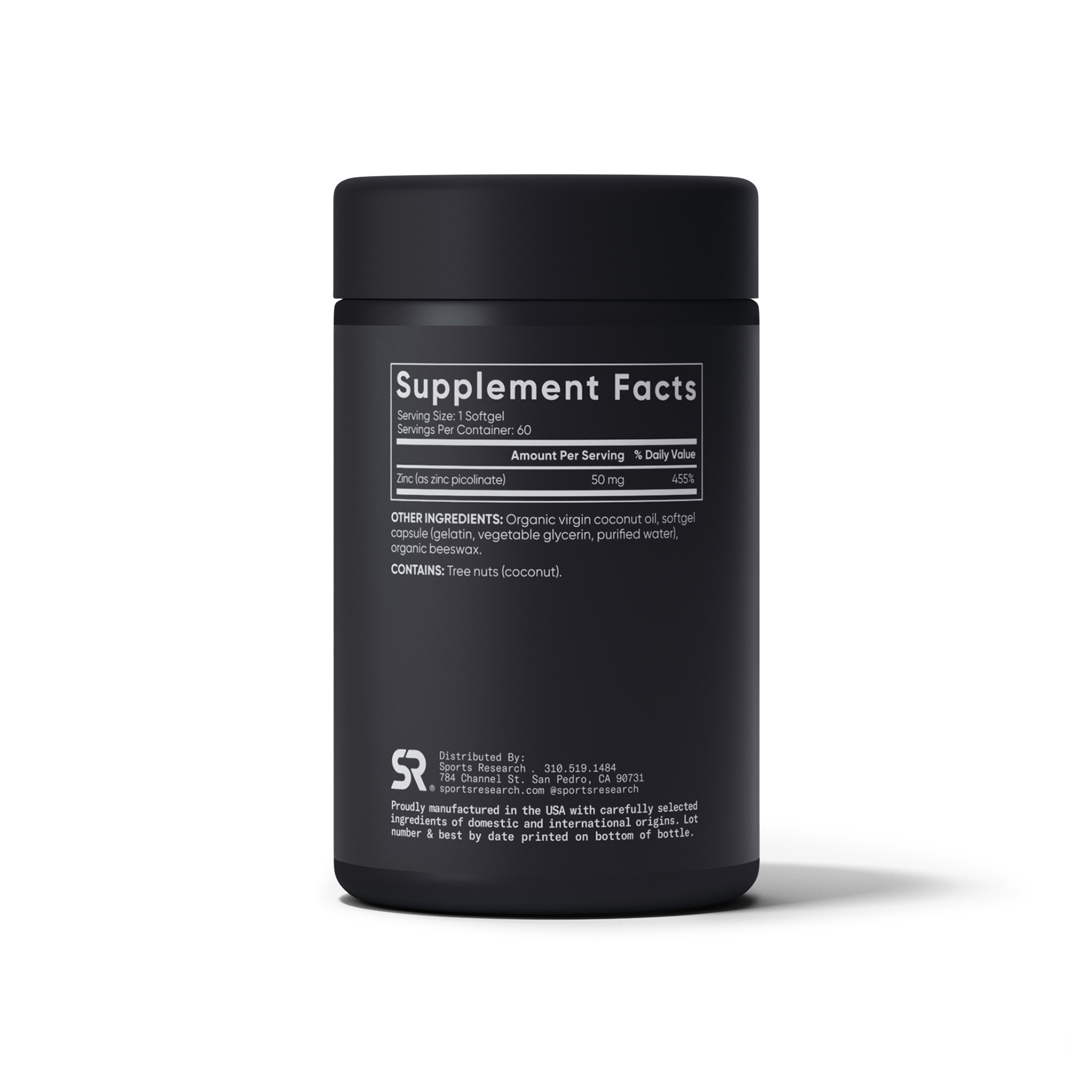Sports Research Zinc Picolinate - right angle view