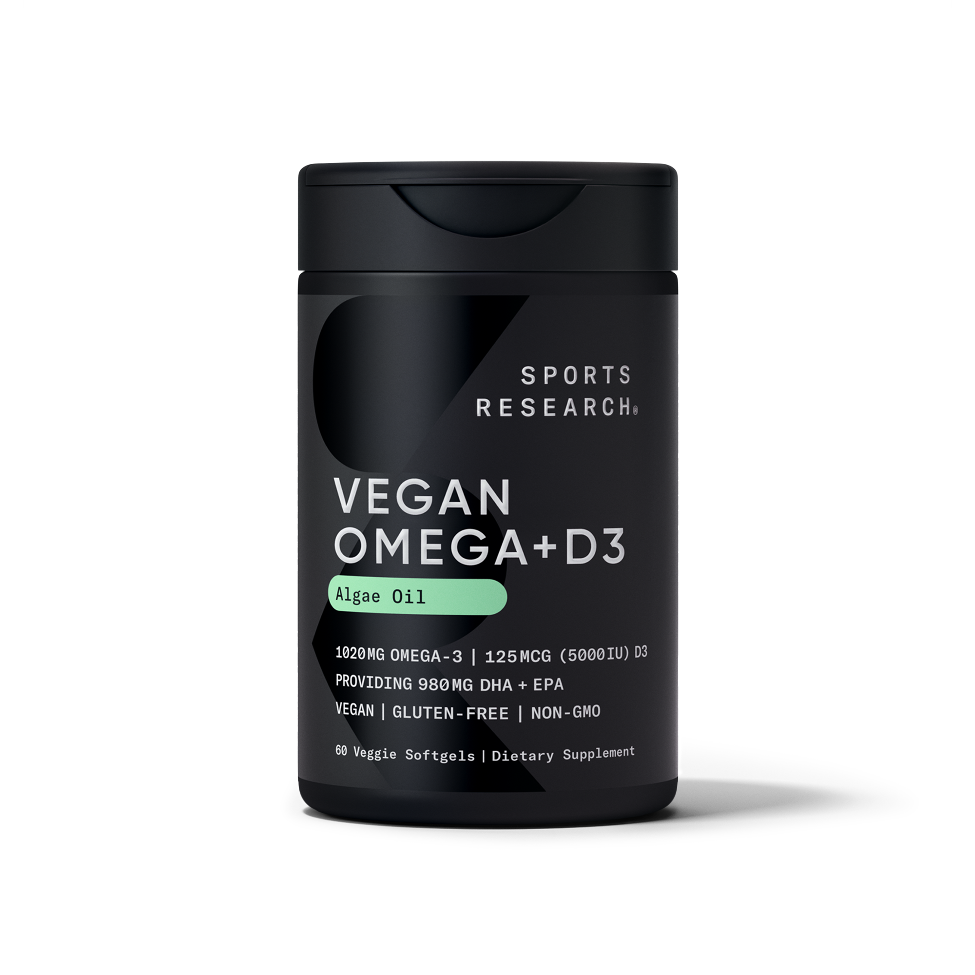 Sports Research Vegan Omega+D3 60 Softgels - front of bottle