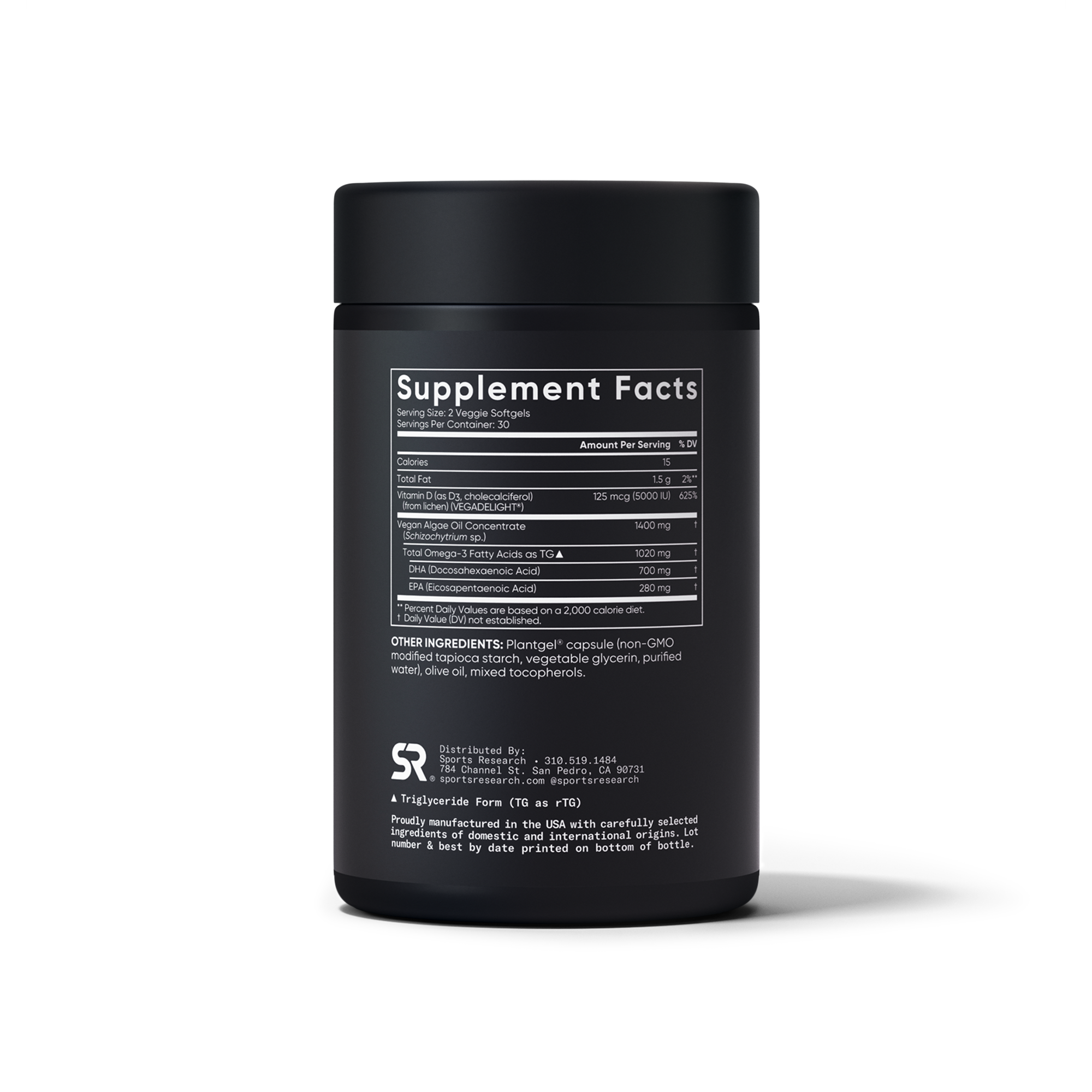 Sports Research Vegan Omega+D3 - right angle view