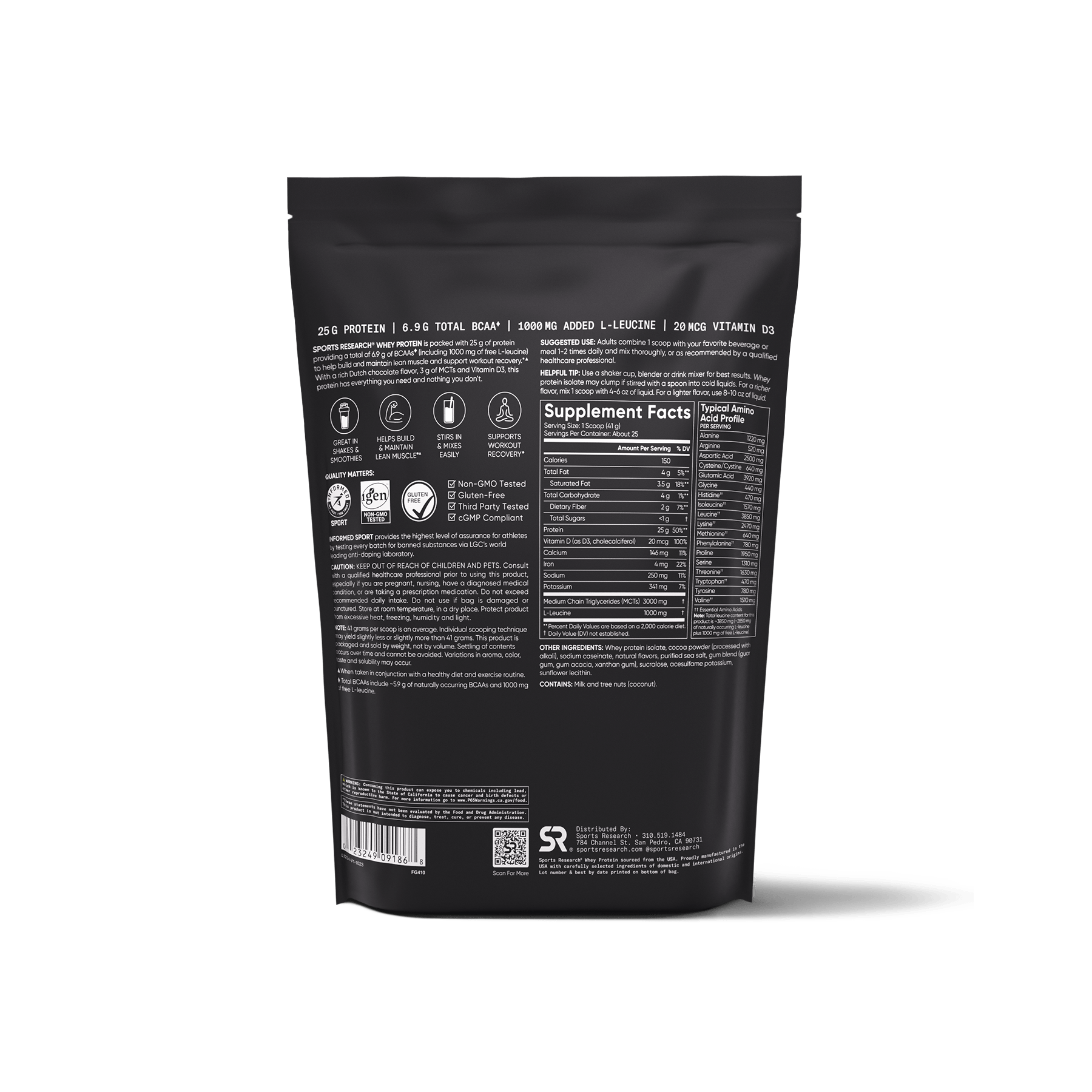 Sports Research Whey Protein Isolate - supplement facts