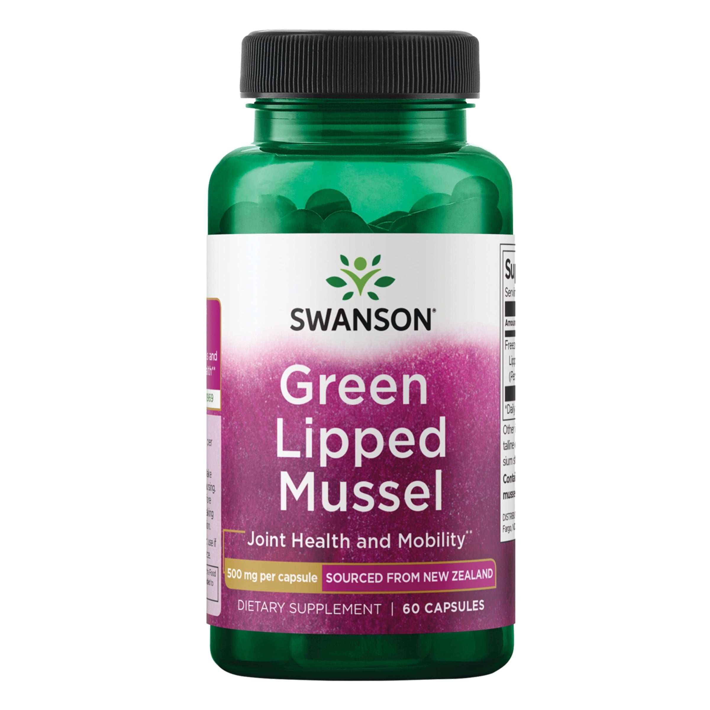 Swanson Green Lipped Mussel 500mg 60ct - front of bottle