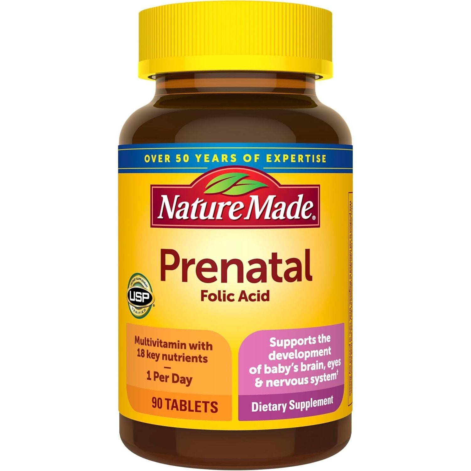Nature Made Prenatal Multivitamin with Folic Acid 90ct - front of bottle