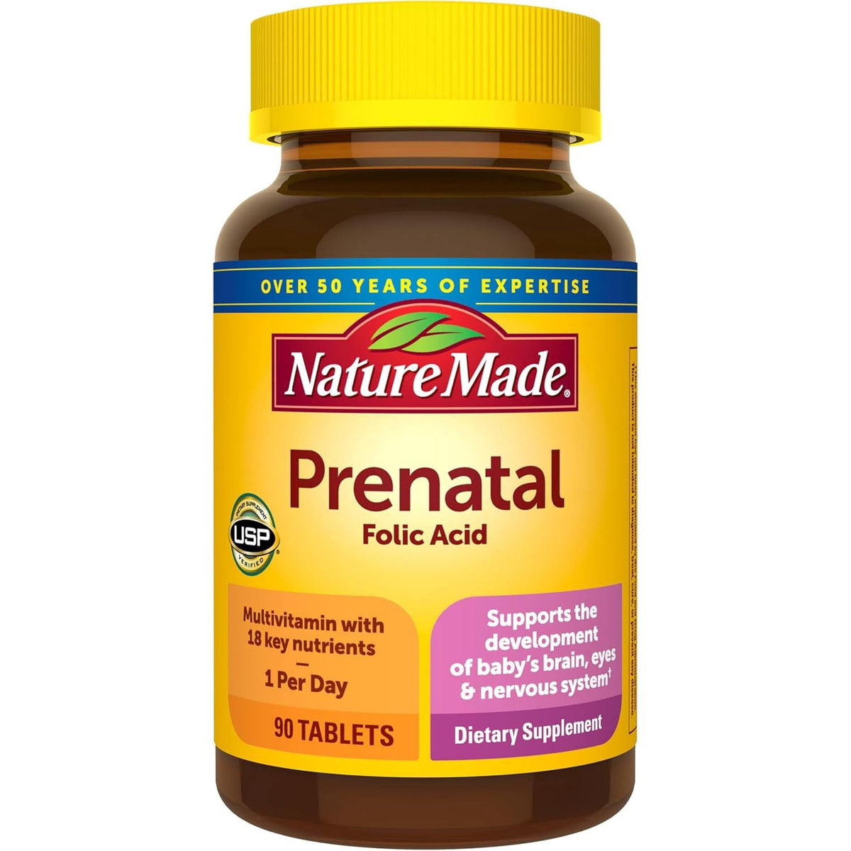 Nature Made Prenatal Multivitamin with Folic Acid 90ct - front of bottle