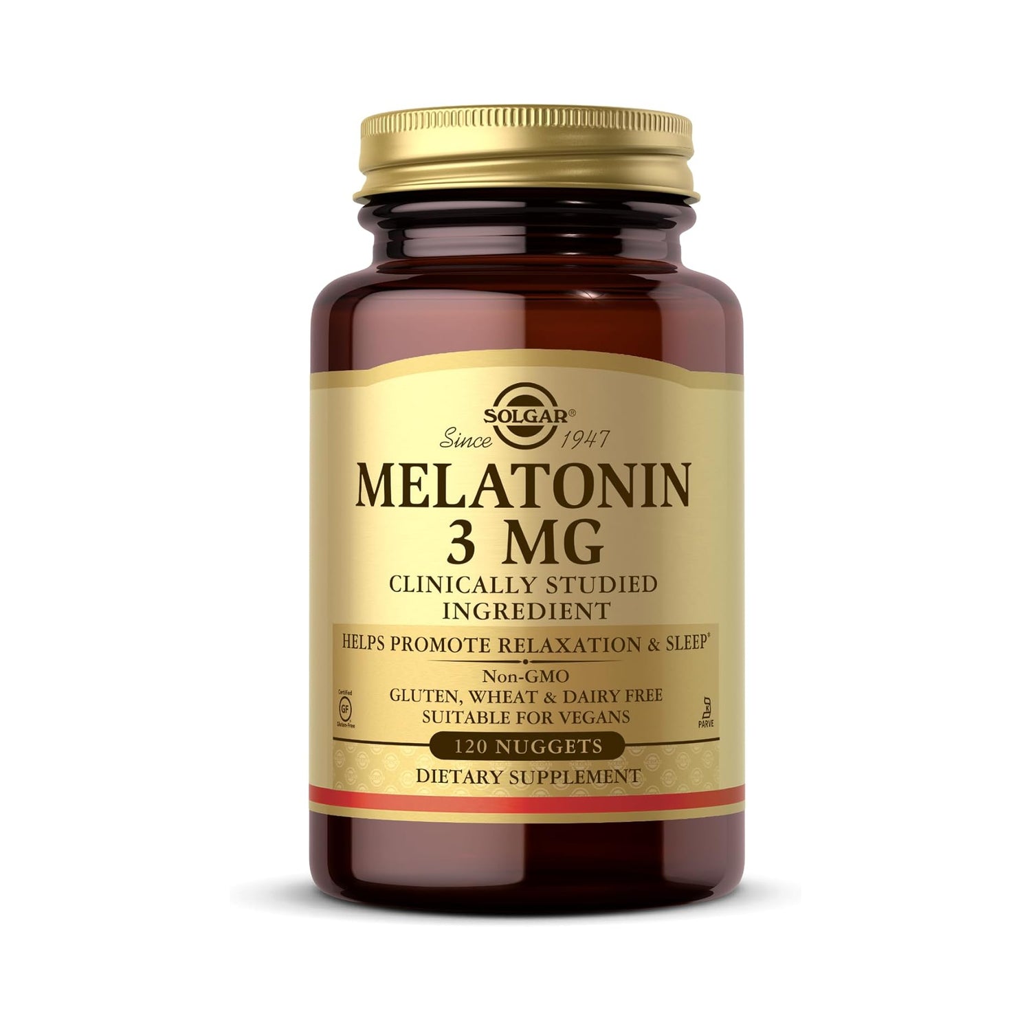 Solgar Melatonin 3mg 120 Nuggets - front of bottle
