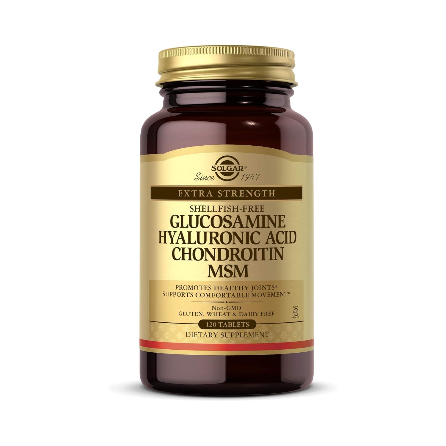 Solgar Glucosamine Hyaluronic Acid Chondroitin MSM 120ct - front of bottle