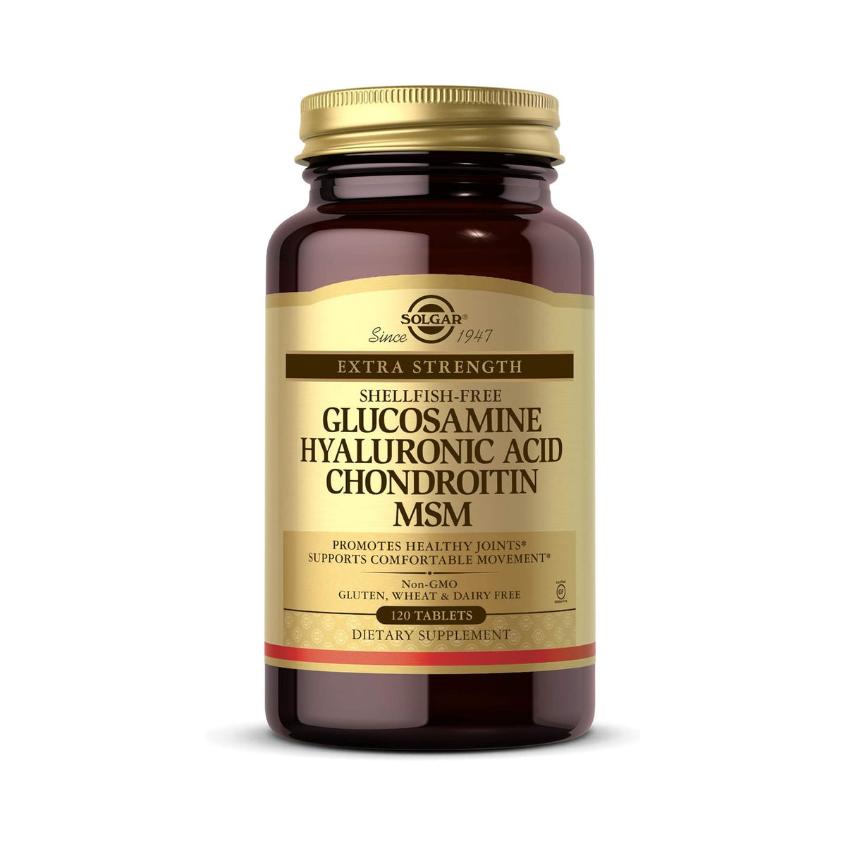 Solgar Glucosamine Hyaluronic Acid Chondroitin MSM 120ct - front of bottle