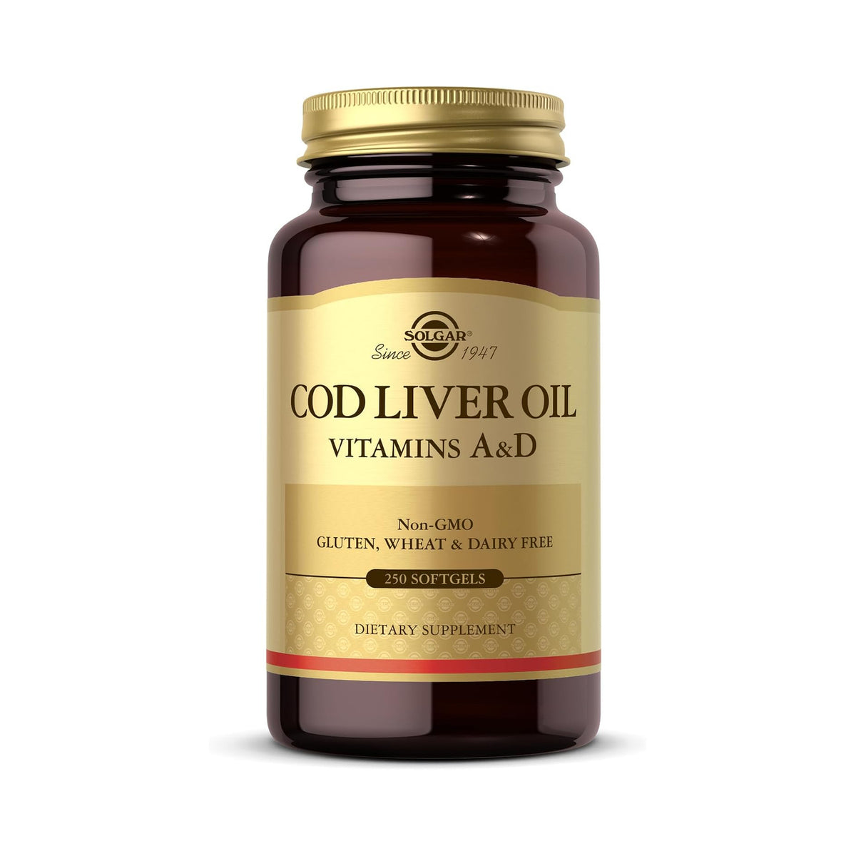 Solgar Cod Liver Oil Vitamin A & D 250ct - front of bottle