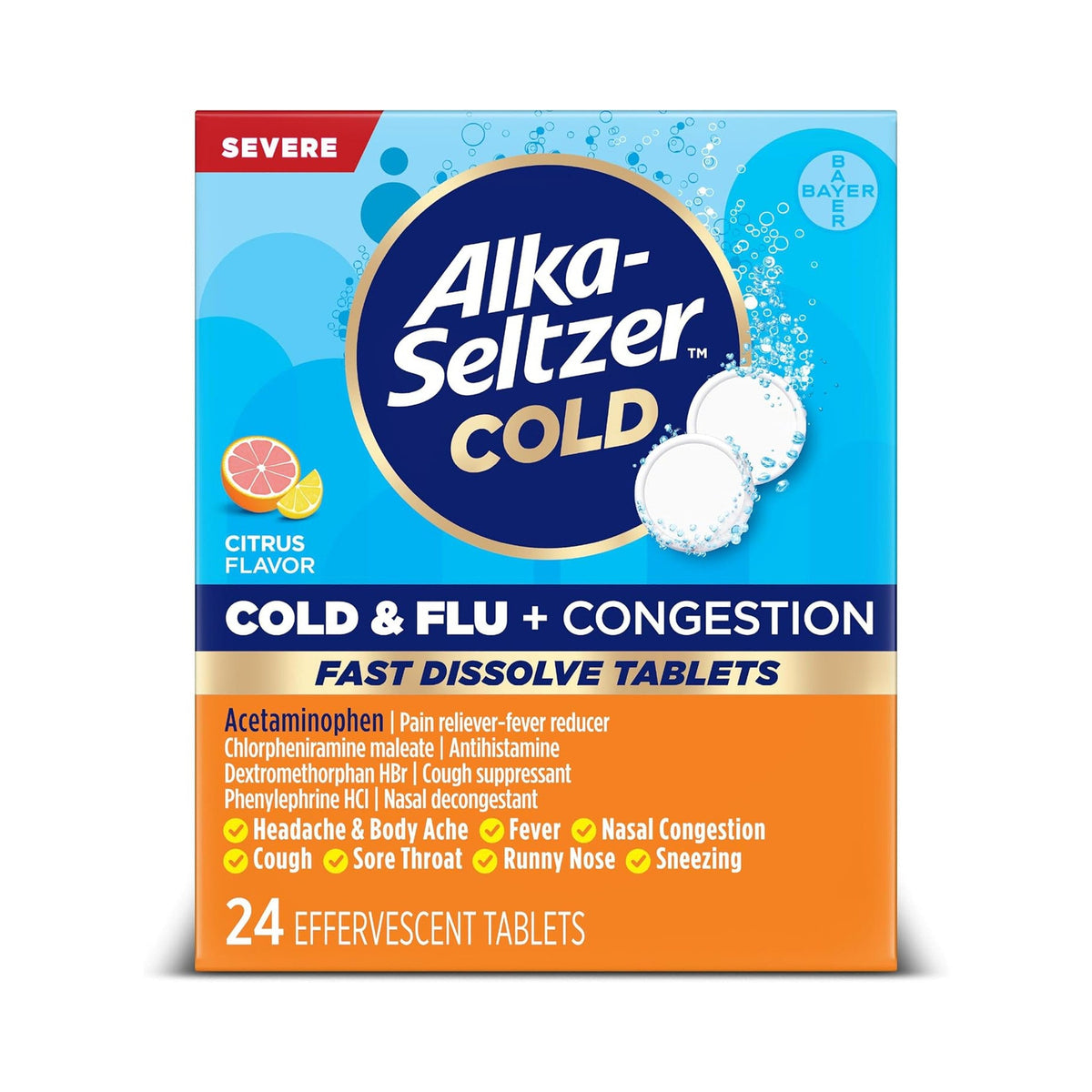 Alka-Seltzer Plus Severe Cold & Flu Citrus 24ct - front of box