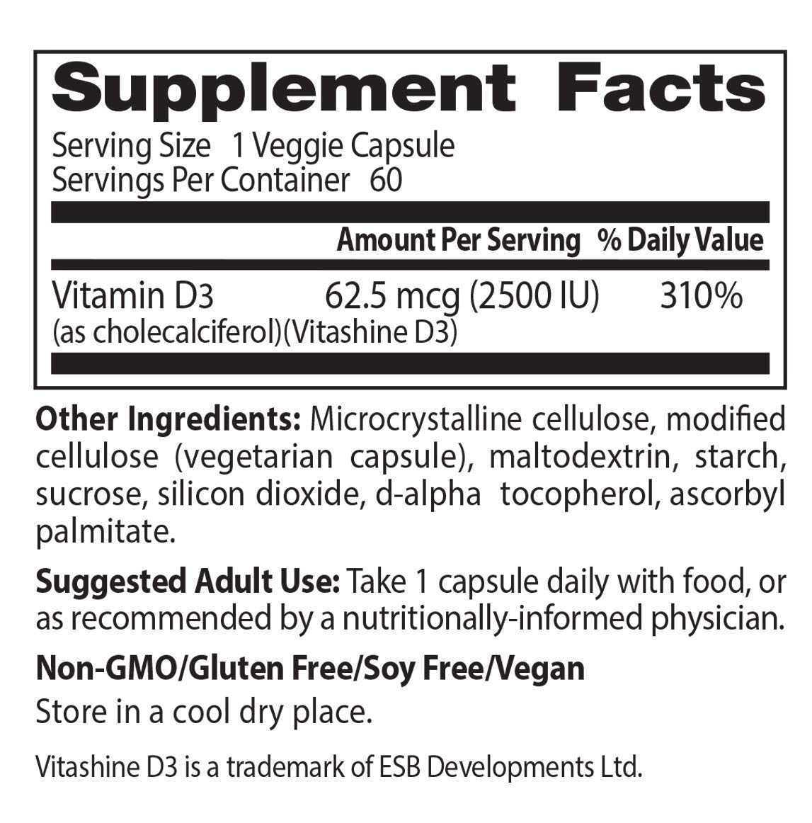 Doctors Best Vegan D3 2500  Iu 60 tablets