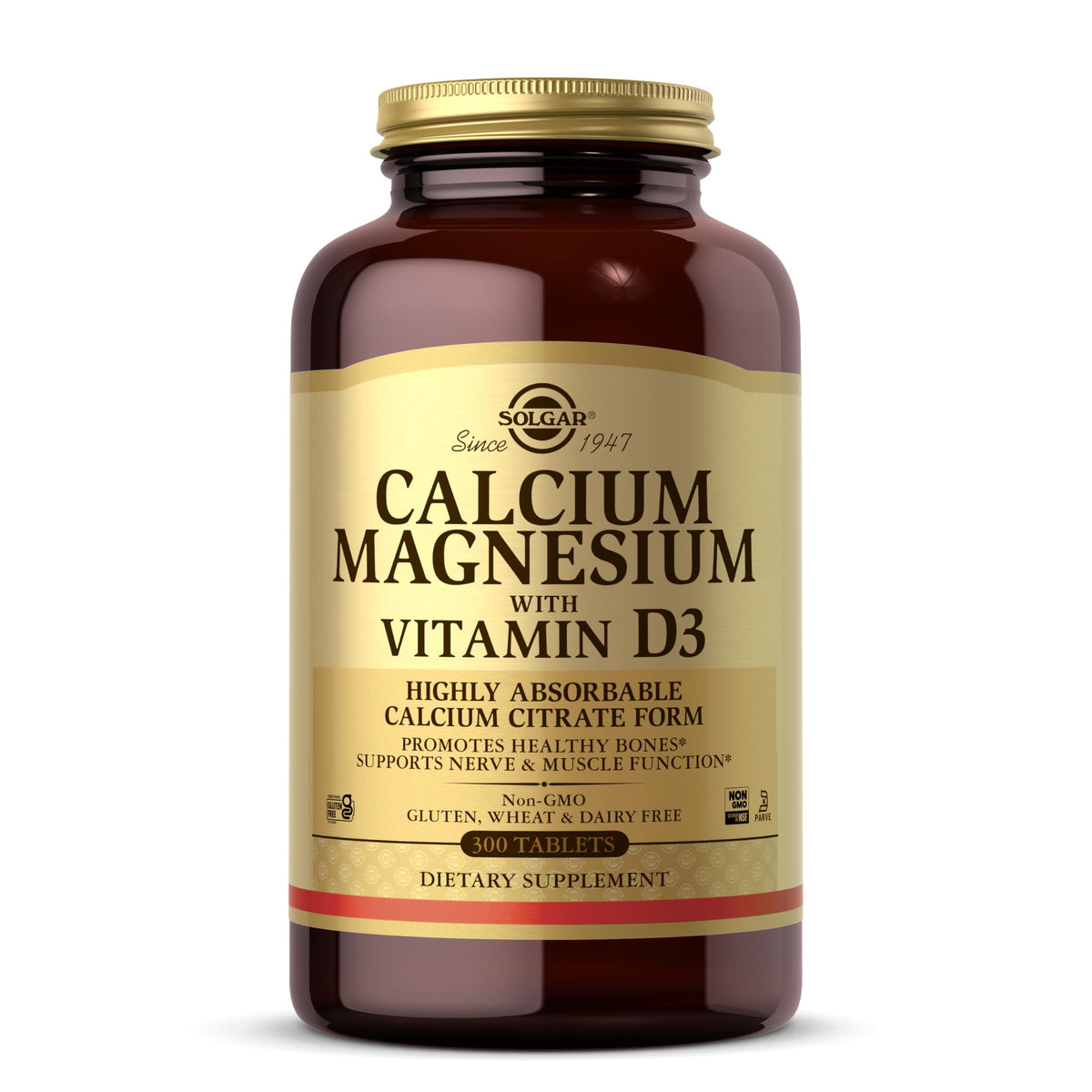 Solgar Calcium Magnesium with Vitamin D3, 300 Tablets - Promotes Healthy Bones, Supports Nerve & Muscle Function - Highly Absorbable Form - Non-GMO, Gluten Free, Dairy Free, Kosher - 60 Servings