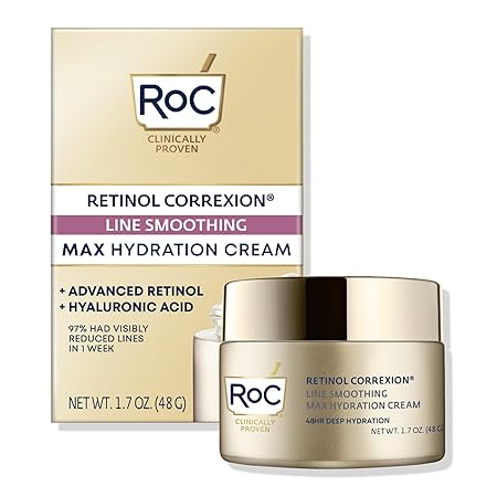 RoC Retinol Correxion Max Daily Hydration Anti-Aging Cream For 24-Hour Deep Hydration, Advanced Anti-Wrinkle Moisturizer Made With Retinol & Hyaluronic Acid, 1.7 Oz
