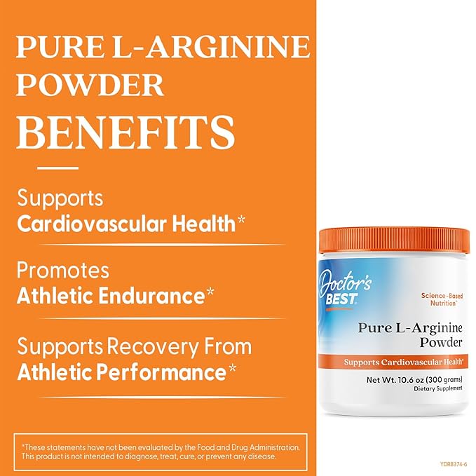 Doctor's Best L-Arginine Powder, Non-GMO, Vegan, Gluten Free, Soy Free, Helps Promote Muscle Growth, 300 Grams