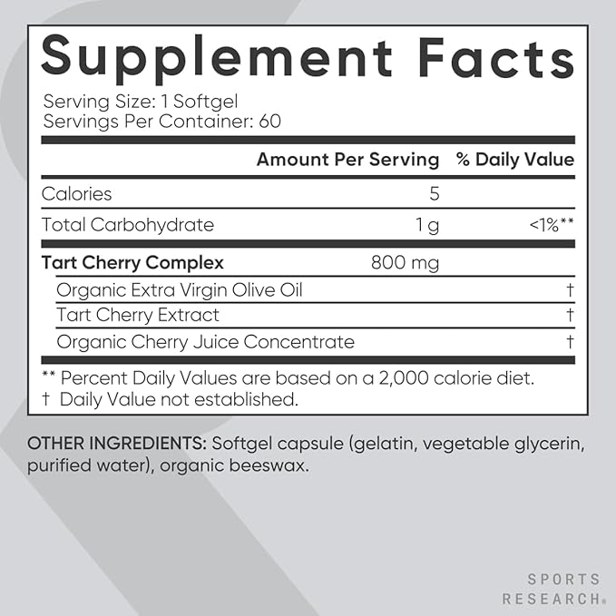 Sports Research Tart Cherry Concentrate With Antioxidants & Flavonoids - 60 Liquid Softgels
