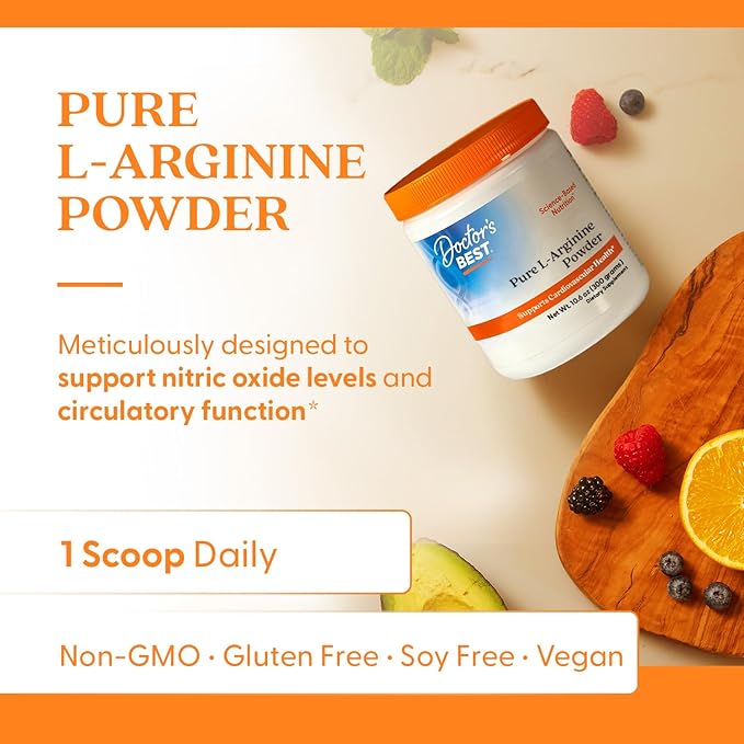 Doctor's Best L-Arginine Powder, Non-GMO, Vegan, Gluten Free, Soy Free, Helps Promote Muscle Growth, 300 Grams