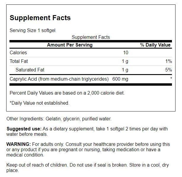 Swanson Ultra Caprylic Acid 600 mg 60 Sgels